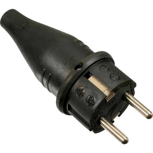 AS Schwabe 60412 Schutzkontaktstecker Vollgummi 230 V Schwarz IP44
