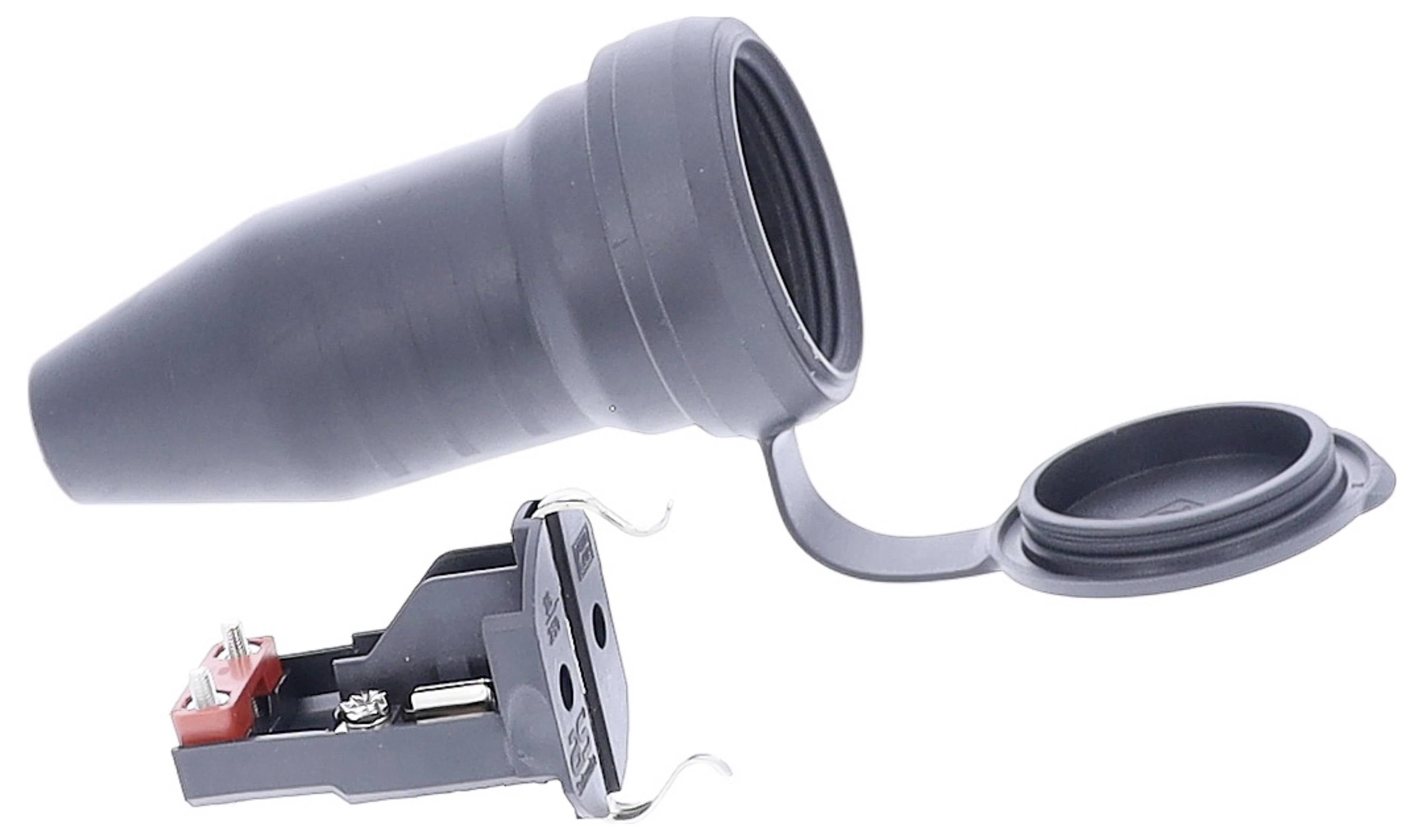 'Adapter mit abnehmbarer Kappe und Einsatz, geeignet für technische Anwendungen, zeigt geöffneten Zustand für Anwendungszwecke.'