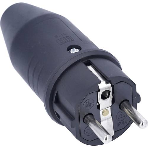 AS Schwabe 61412 Schutzkontaktstecker Vollgummi 230 V Schwarz IP44