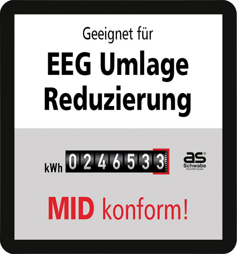 'Geeignet für EEG Umlage Reduzierung' steht über einem Zähler mit 0246533 kWh und dem Hinweis 'MID konform!'.