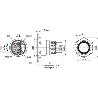 Technische Zeichnung eines elektronischen Steckverbinders mit detaillierten Abmessungen und Spezifikationen in verschiedenen Ansichten.