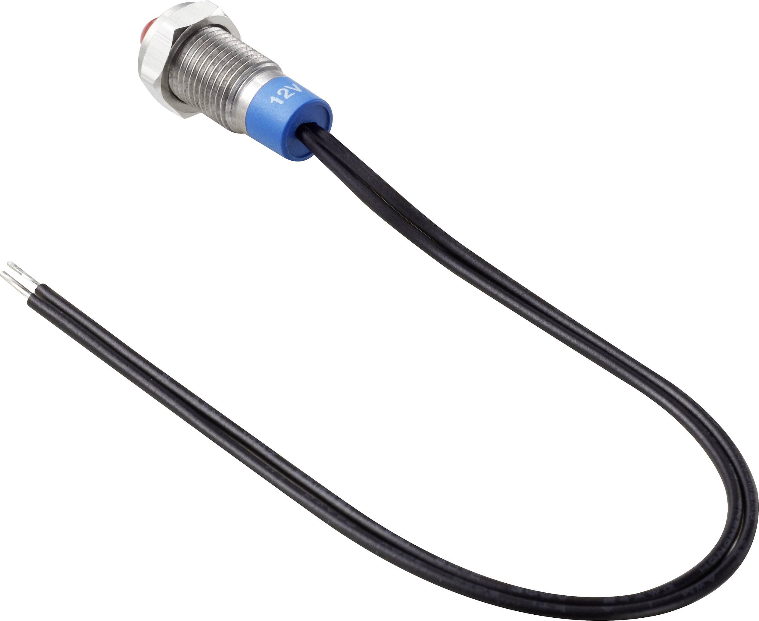 Ein Sensor mit Metallgewinde, blauem Ring und schwarzem Kabel. Geeignet für industrielle Anwendungen zur Erkennungsfunktion.