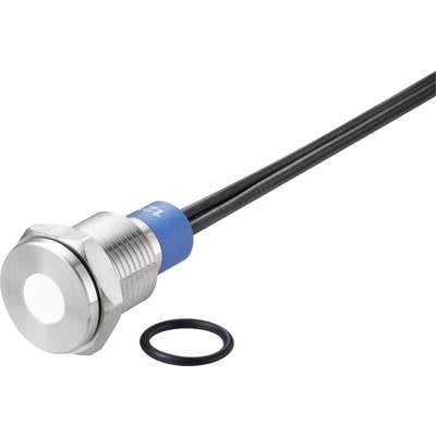 Ein runder, silberner Sensor mit schwarzen Kabeln und einer blauen Markierung. Neben dem Sensor liegt ein schwarzer Dichtungsring.