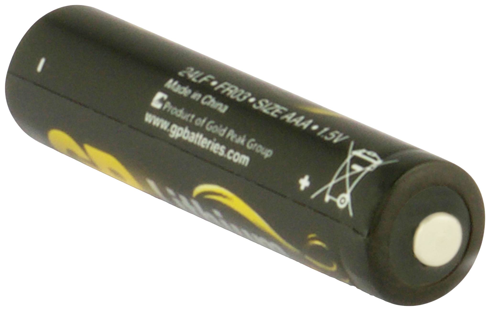 Eine AA-Batterie mit der Kennzeichnung '1,5V', 'Made in China' und 'Recycling-Symbol'.