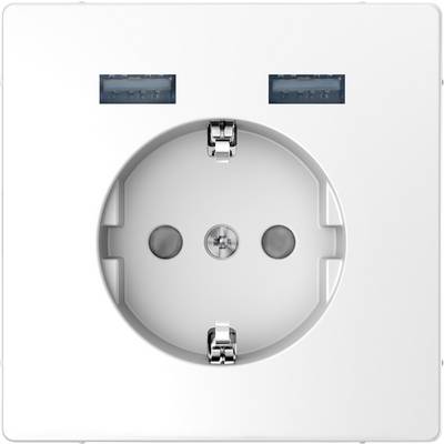 Weiße Steckdose mit zwei USB-Anschlüssen darüber.