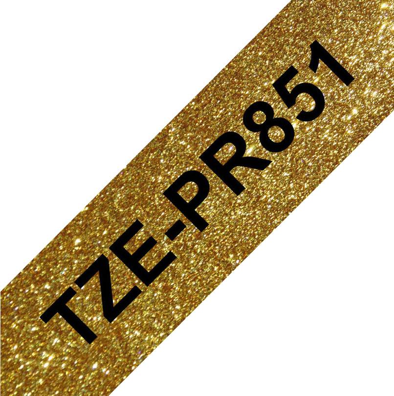 'Goldenes glänzendes Band mit der schwarzen Aufschrift TZE-PR851.'