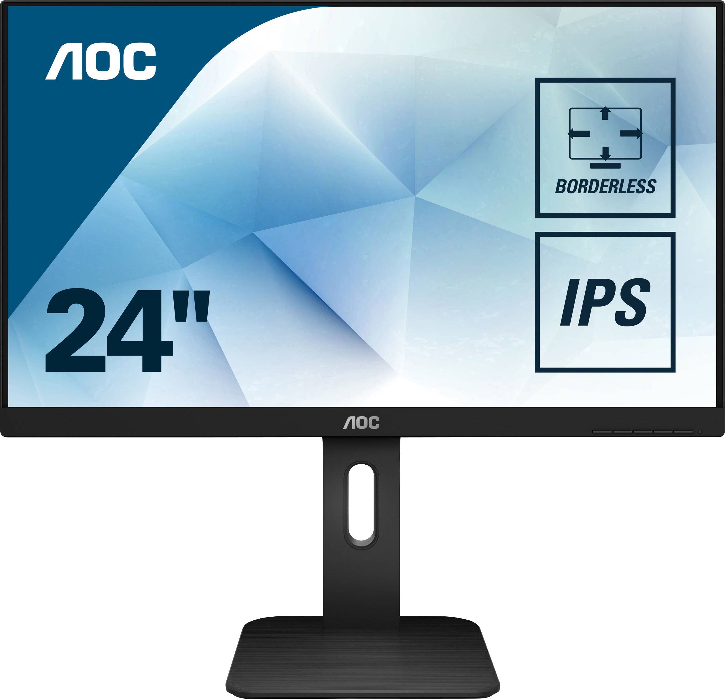24-Zoll AOC Monitor, rahmenloses Design, IPS-Display, geeignet für klare und helle Bilddarstellung auf einem stilvollen Bildschirm.