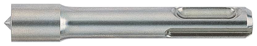 Silbermetall-Bohrer mit spitzer Spitze und geschlitztem Schaft, horizontal auf weißem Hintergrund dargestellt.