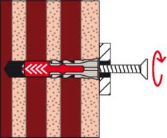 Eine Illustration einer Ankerschraube, die in eine geschichtete Oberfläche eingebaut wird, die den Schraubmechanismus und den Expansionsmechanismus demonstriert.
