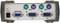 Rückansicht eines KVM-Switches mit Stromanschluss, zwei PS/2-Tastatur- und -Mausanschlüssen, sowie zwei VGA-Ports, gekennzeichnet als 'CONSOLE', '1' und '2'.