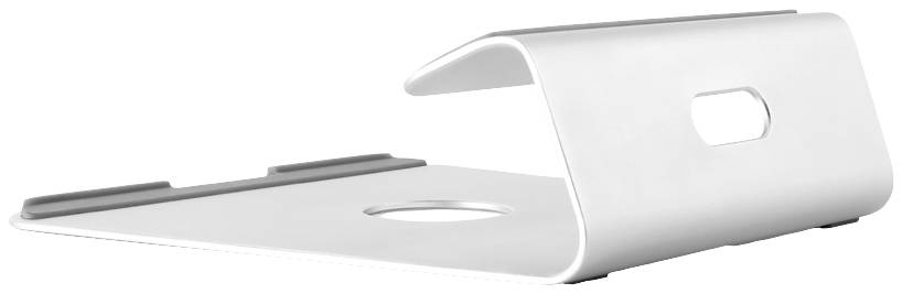Ein minimalistischer, ergonomischer Laptopständer aus Metall mit einem offenen Design zur Verbesserung der Belüftung.