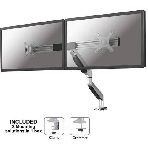 Thumbnail - Neomounts NM-D750DXSILVER 2fach Monitor-Tischhalterung 25,4 cm (10) - 68,6 cm (27) Neigbar, Schwenkbar Silber