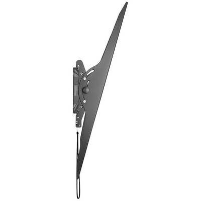 Ein schwarzer, neigbarer Wandhalter für Flachbildfernseher, seitlich abgebildet, zeigt die schlanke, moderne Bauweise.