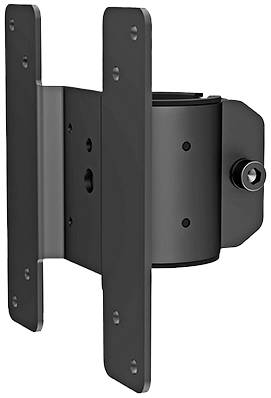 Schwarze Halterung für Wandmontage, geeignet für Flachbildschirme. Enthält verstellbare Armmechanismen für Neigungsänderungen.