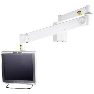Ein Wandmonitor mit flexiblem Haltearm, geeignet für den medizinischen Einsatz, mit schwenkbarem Bildschirm zur Ansicht.