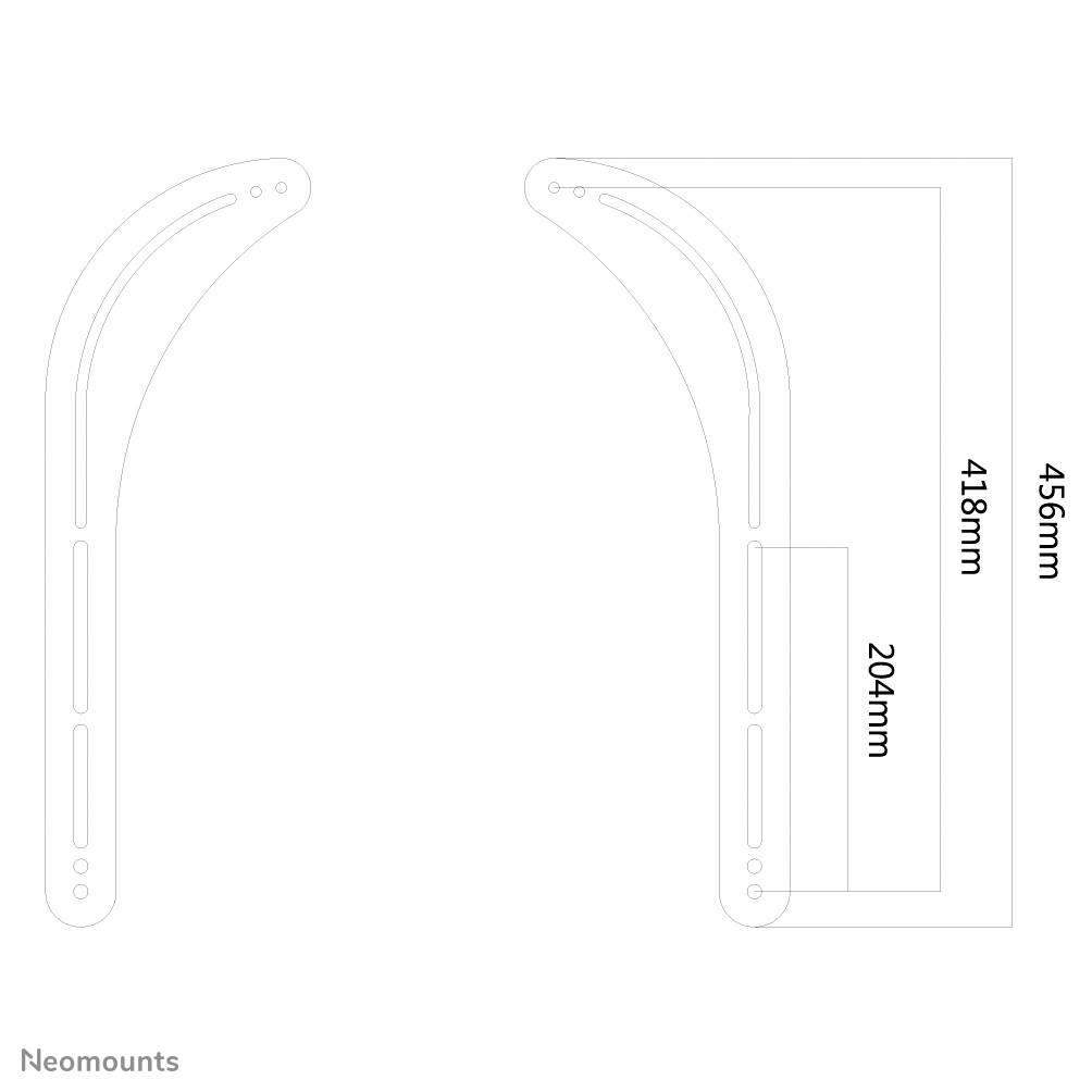 Das Bild zeigt eine technische Zeichnung eines Halters mit den Maßen 456 mm in der Höhe, 418 mm in der Breite und 204 mm Zwischentiefe.