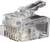 Ein transparentes RJ-45-Stecker, das häufig für Ethernet-Kabel zum Anschließen von Computernetzwerken verwendet wird.