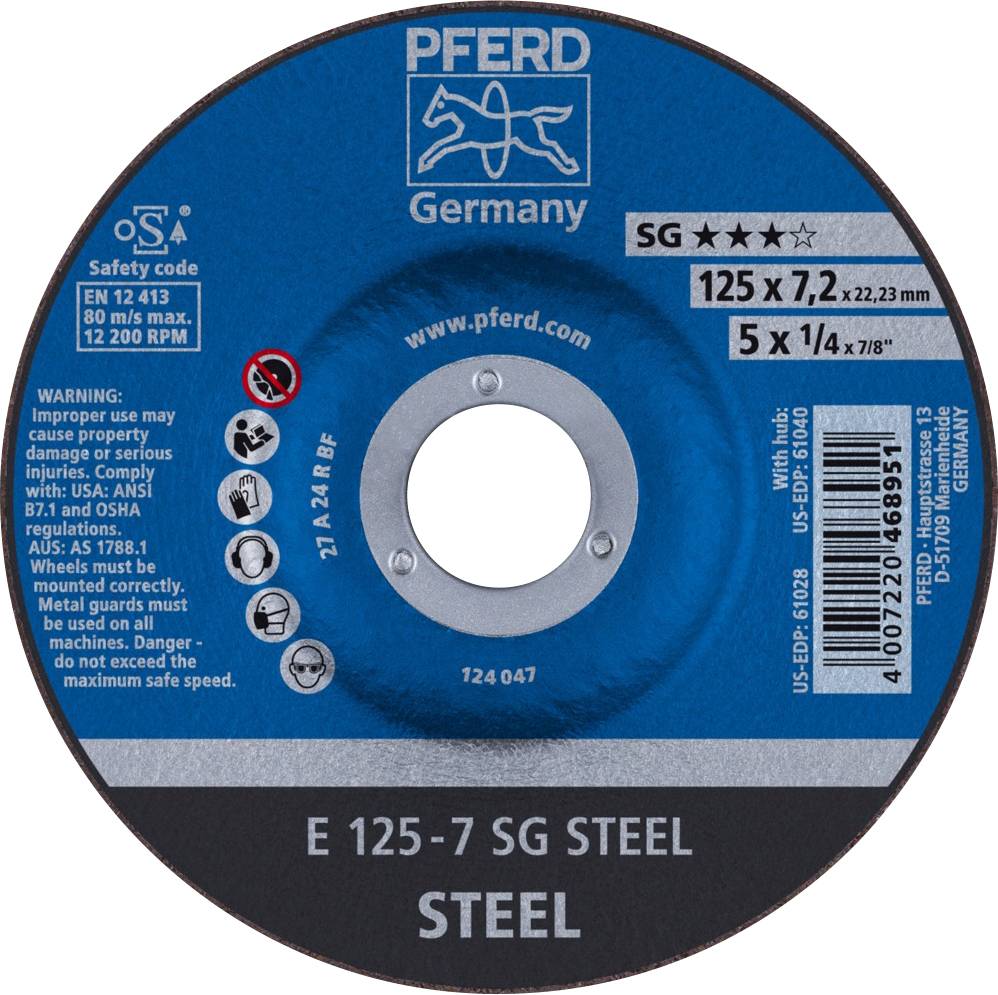 PFERD Schruppscheibe gekröpft 125 mm 22.23 mm Pferd Sg Steel 62212626 10 St.