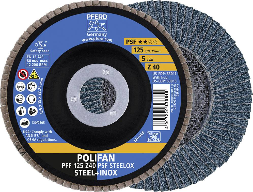 PFERD TOOLS 67664125 Z Psf Steelox Fächerschleifscheibe Durchmesser 125 mm Bohrungs-Ø 22.23 mm Körnung (num) 40 10 St.