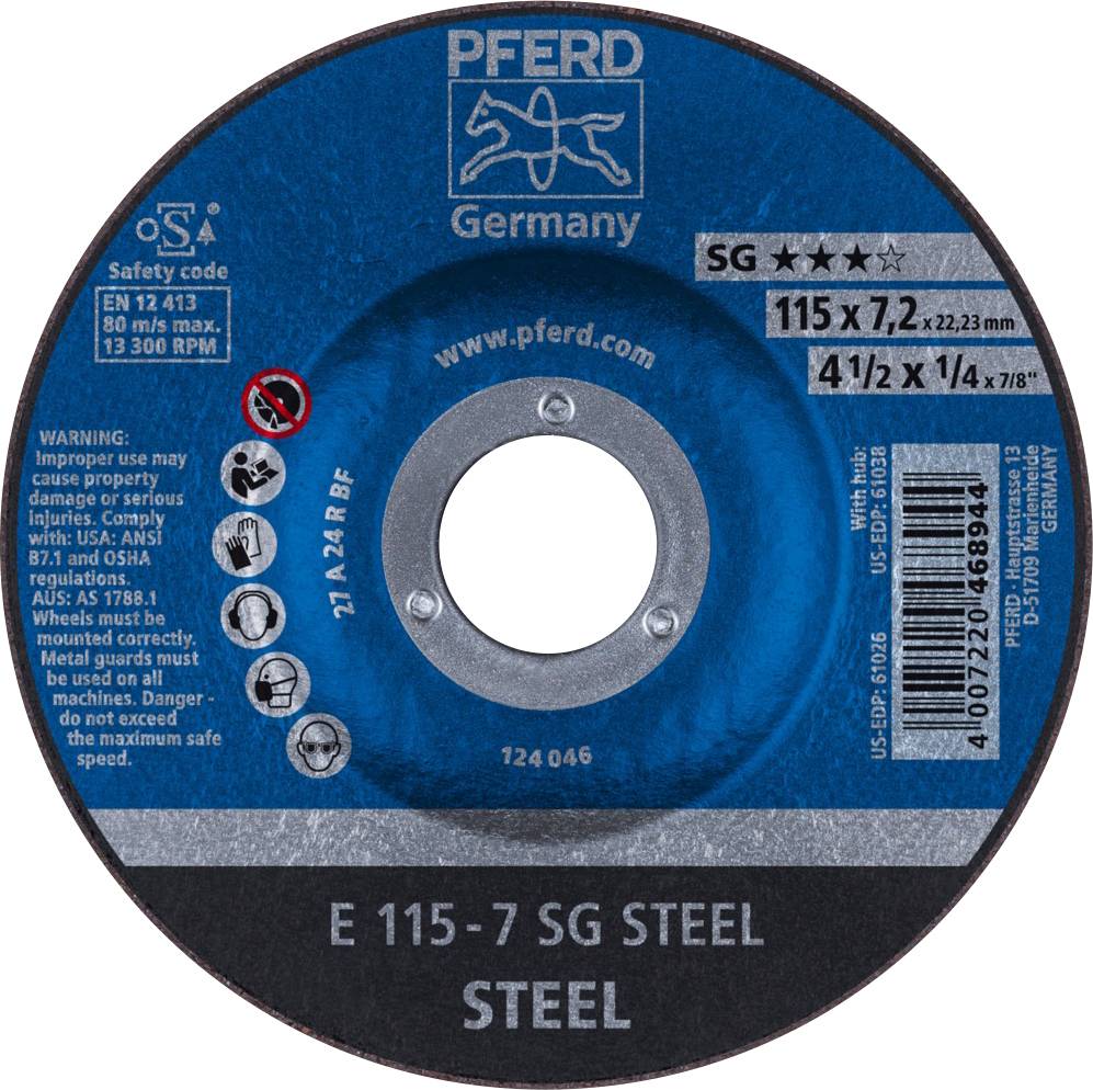 PFERD Schruppscheibe gekröpft 115 mm 22.23 mm Pferd Sg Steel 62211626 10 St.