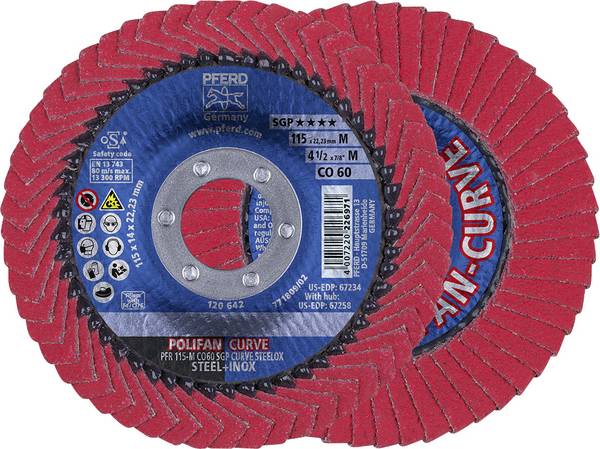 PFERD TOOLS 67689036 Co Sgp Curve Steelox Fächerschleifscheibe Durchmesser 115 mm Bohrungs-Ø 22.23 mm Körnung (num) 60  10 St.
