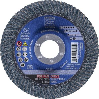 'Schleifscheibe der Marke Pferd', Modell 'POLIFAN CURVE', geeignet für Stahl und Edelstahl, Durchmesser 125 mm, Stärke 5 mm, Grösse Z 40.