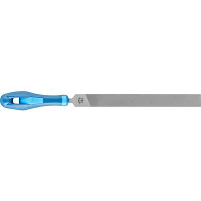 Eine blaue Feile mit ergonomischem Griff und feiner Metallfläche.