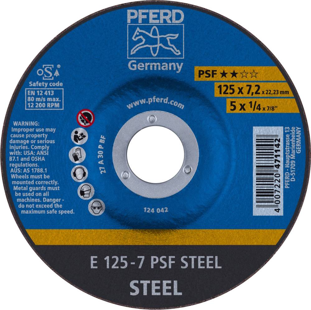 PFERD Schruppscheibe gekröpft 125 mm 22.23 mm Pferd Psf Steel 62012634 10 St.