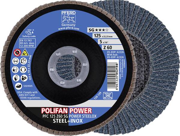 PFERD TOOLS 67786125 Z Sg Power Steelox Fächerschleifscheibe Durchmesser 125 mm Bohrungs-Ø 22.23 mm Körnung (num) 60  10 St.