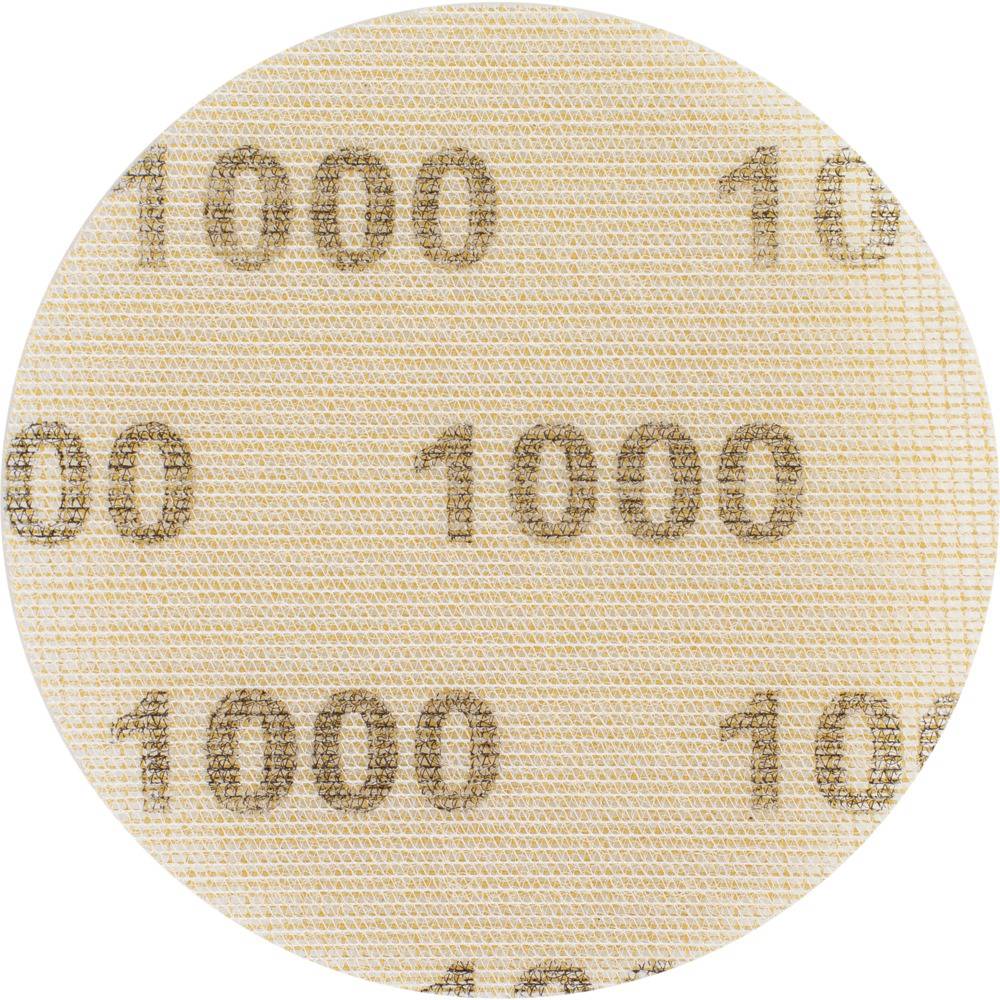 Eine runde Schleifscheibe mit der Körnung 1000, die für feines Schleifen verwendet wird. Die Zahl 1000 ist mehrfach aufgedruckt.