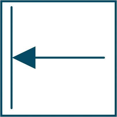 Ein quadratisches Symbol zeigt einen horizontalen Pfeil, der nach links auf eine vertikale Linie zeigt.
