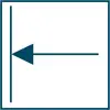 Ein quadratisches Symbol zeigt einen horizontalen Pfeil, der nach links auf eine vertikale Linie zeigt.