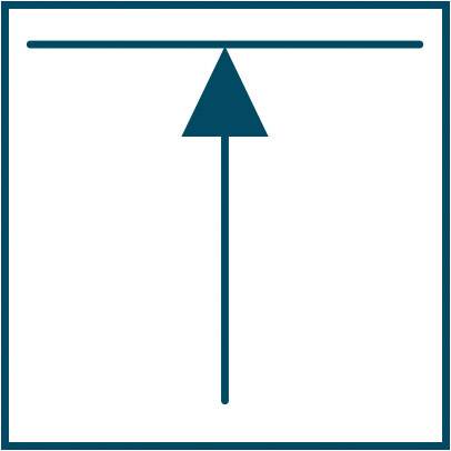 Symbol eines Aufzugs: Dreieckspfeil nach oben unter einer horizontalen Linie, die einen Fahrstuhl nach oben anzeigt.