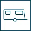 Wohnwagen-Symbol in einer stilisierten, minimalistischen Darstellung.