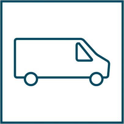 Ein einfaches Icon eines Lieferwagens auf weißem Hintergrund, um Transport oder Lieferung darzustellen.