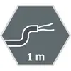 Symbol zeigt ein Kabel auf grauem Hintergrund mit Text '1 m' – kennzeichnet die Länge des Kabels als einen Meter.