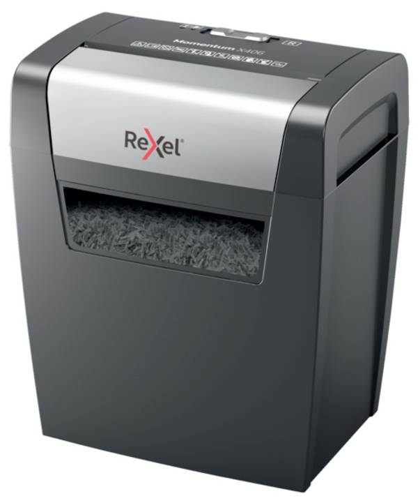 Rexel Momentum X406 Aktenvernichter 6 Blatt Mikroschnitt 4 x 28 mm P-4 15 l Vernichtet auch Heftklammern, Büroklammern