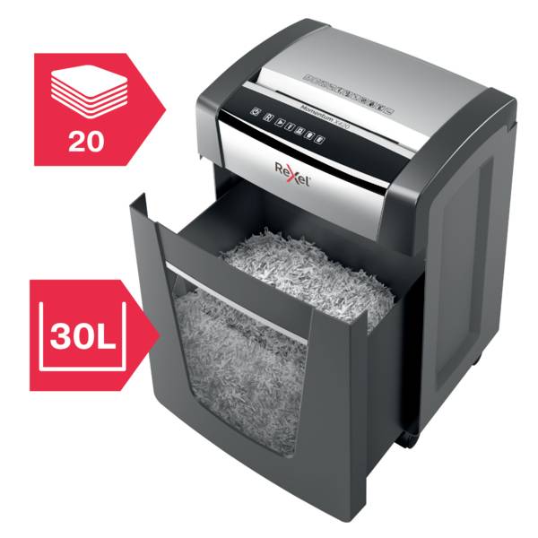 Rexel Momentum X420 Aktenvernichter 20 Blatt Mikroschnitt 4 x 40 mm P-4 30 l Vernichtet auch Heftklammern, Büroklammern-5