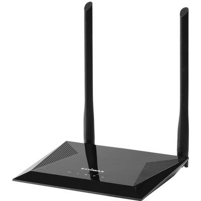 Ein schwarzer WLAN-Router mit zwei Antennen. Dieser dient zur drahtlosen Internetverbindung in einem Netzwerk.