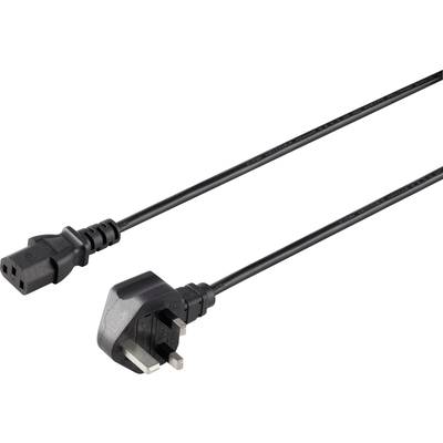 Schwarzes Netzkabel mit drei-poligem Stecker und standardisiertem Buchsenanschluss, geeignet für Computer und Elektrogeräte.