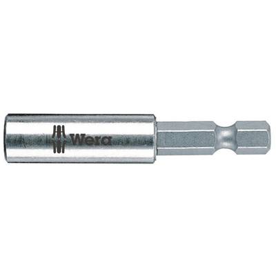 Metallischer Schraubendreher-Bit von Wera, zylindrisch mit Hexagon-Schaft, geeignet für magnetische Bitaufnahmen in Akkuschraubern.