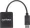 'Schwarzer HDMI-Adapter mit Aufschrift "manhattan" auf dem Gehäuse und HDMI-Stecker am Kabelende.'