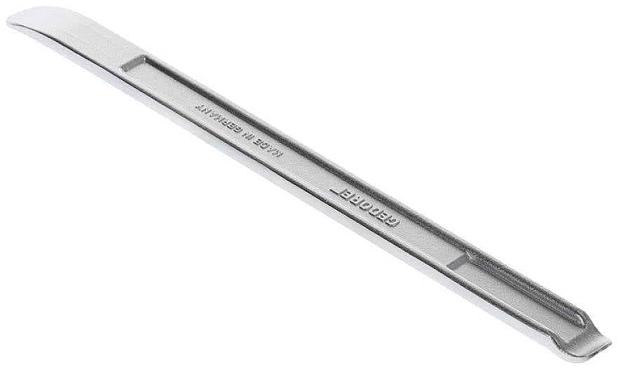 Ein silberner Reifenheber aus Metall, verwendet zum Entfernen von Fahrradreifen.