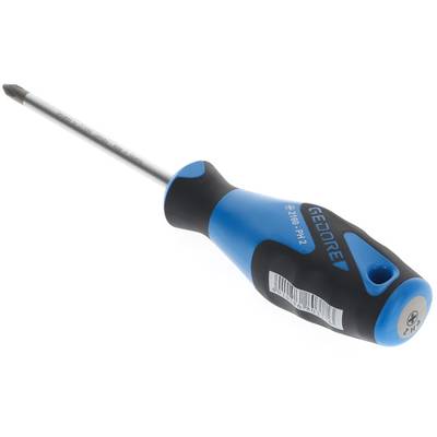 Blauer und schwarzer Schraubendreher mit ergonomischem Griff, geeignet für Kreuzschlitzschrauben. Modellbezeichnung 'GEDORE PH 2'.