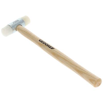 Ein Holzhammer mit Ledergriff und heller Kunststoffschlagfläche. Der Griff ist mit 'GEDORE' beschriftet.