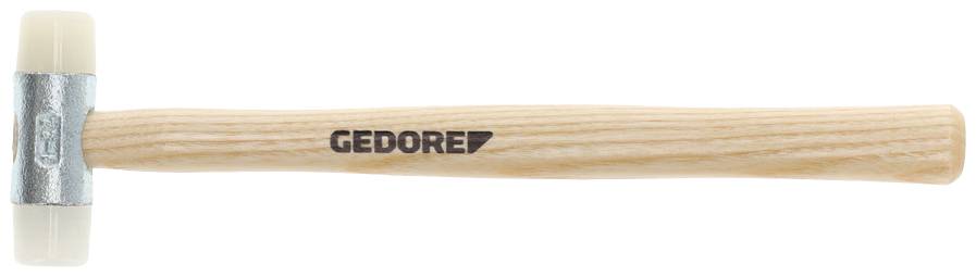 Holzhammer mit Kunststoffköpfen, seitlich abgebildet, mit 'GEDORE'-Logo auf dem Griff. Geeignet für schonendes Arbeiten.
