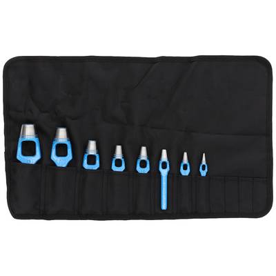 Satz Werkzeughalter in einer schwarzen Tasche, mit verschiedenen Größen von Rohrfräsern, die in einzelnen Fächern angeordnet sind.