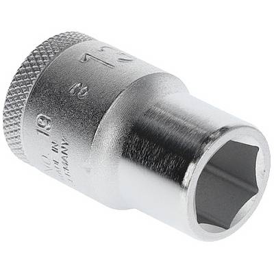 Metallstecknuss, sechskant, mit Prägung '19' und '13' auf der Oberfläche, dient zum Lösen oder Festziehen von Schraubenmuttern.