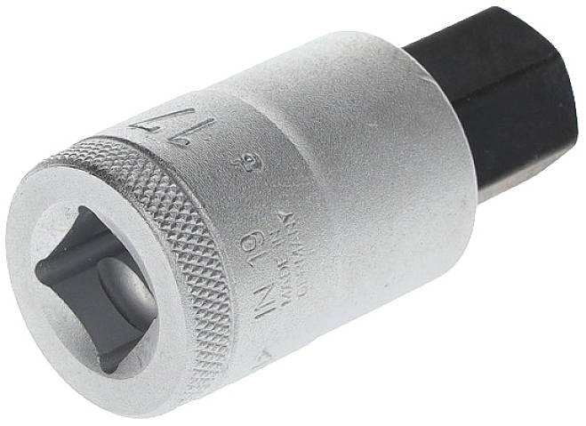 Sechskant-Bit aus Metall mit gerändeltem Griff.
