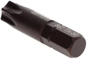 Ein Torx-Bit, gekennzeichnet mit '887 TX-50', aus Metall, hergestellt in Deutschland.